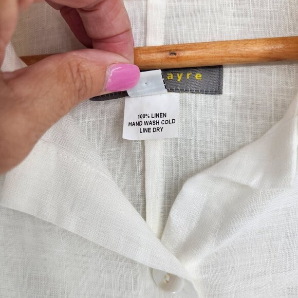 Stina Sayre White 100% Linen Collared Button Up Shirt Lagenlook  XL - Picture 7 of 13